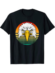 Bald Eagle Retro Sunset Background T-Shirt 180G 100% Cotton Printed Round Neck Short-Sleeve T-Shirt, Gifts for Men Dad Husband Grandpa, S-XXXL, Black