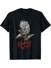 Trendy Bald Eagle Floral Portrait T-Shirt 180G 100% Cotton Printed Round Neck Short-Sleeve T-Shirt, Gifts for Men Dad Husband Grandpa, S-XXXL, Black