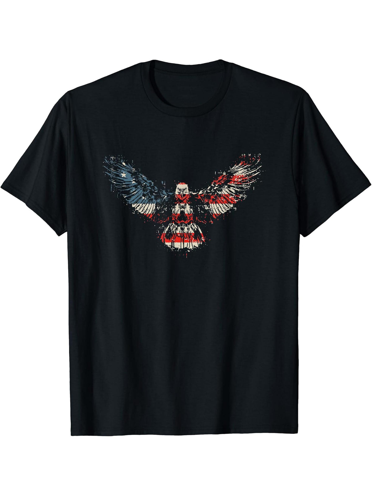 Vintage American Bald Eagle Flag American Flag T-Shirt 180G 100% Cotton Printed Round Neck Short-Sleeve T-Shirt, Gifts for Men Dad Husband Grandpa, S-XXXL, Black