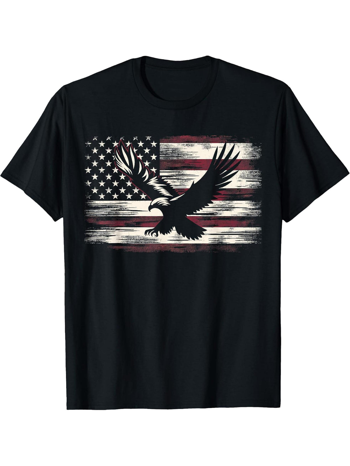 Bald Eagle 4th of July Christmas American T-Shirt 180G 100% Cotton Printed Round Neck Short-Sleeve T-Shirt, Gifts for Men Dad Husband Grandpa, S-XXXL, Black