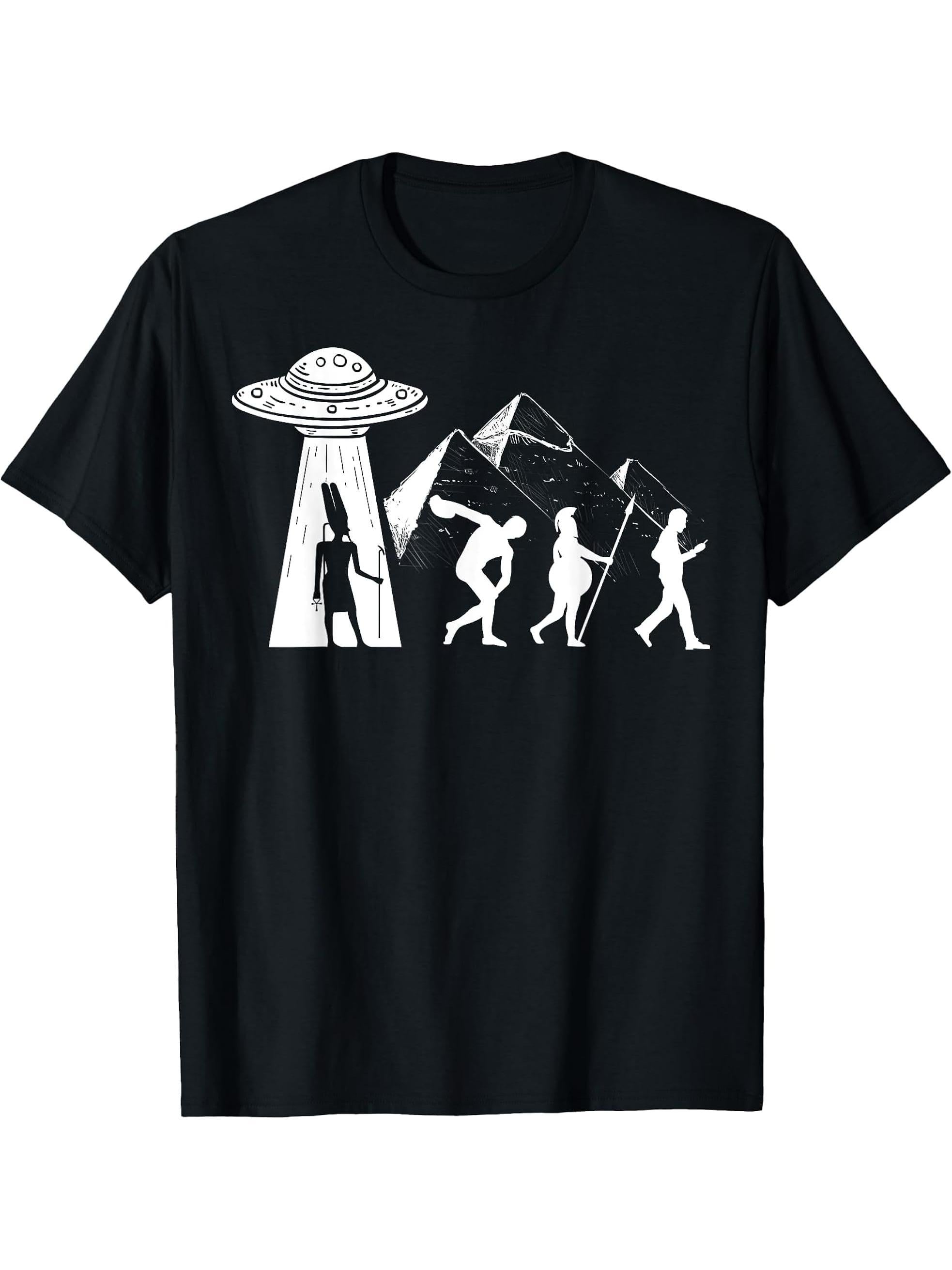 Alien UFO Egyptian Pyramid True Story Unisex design T-Shirt 180G 100% Cotton Printed Round Neck Short-Sleeve T-Shirt, Gifts for Men Dad Husband Grandpa, S-XXXL, Black