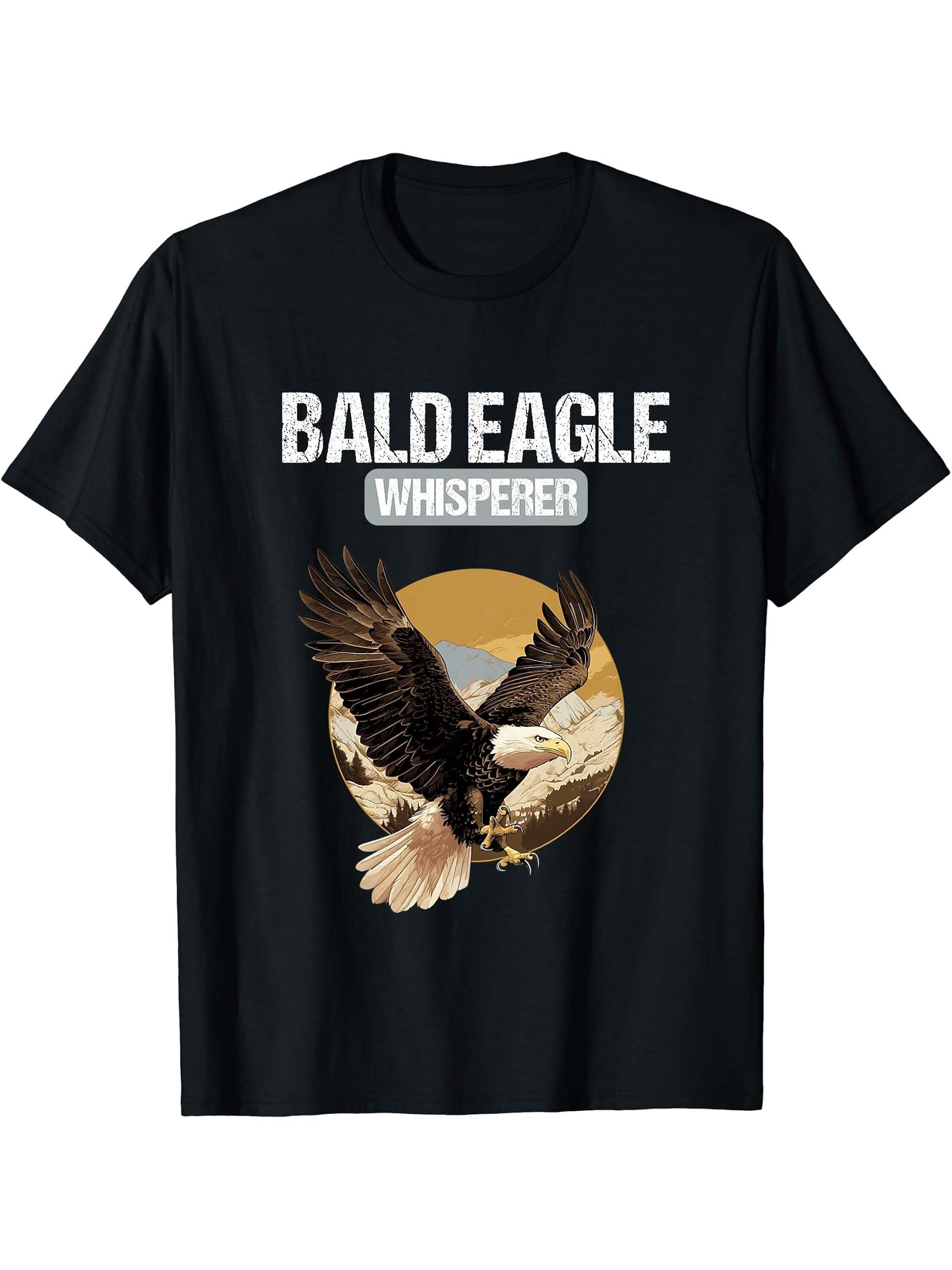 Bald Eagles Bald Eagle Whisperer T-Shirt 180G 100% Cotton Printed Round Neck Short-Sleeve T-Shirt, Gifts for Men Dad Husband Grandpa, S-XXXL, Black