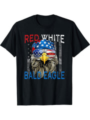 Red White Bald Eagle American Flag Bald Eagle 4th of July T-Shirt 180G 100% Cotton Printed Round Neck Short-Sleeve T-Shirt, Gifts for Men Dad Husband Grandpa, S-XXXL, Black