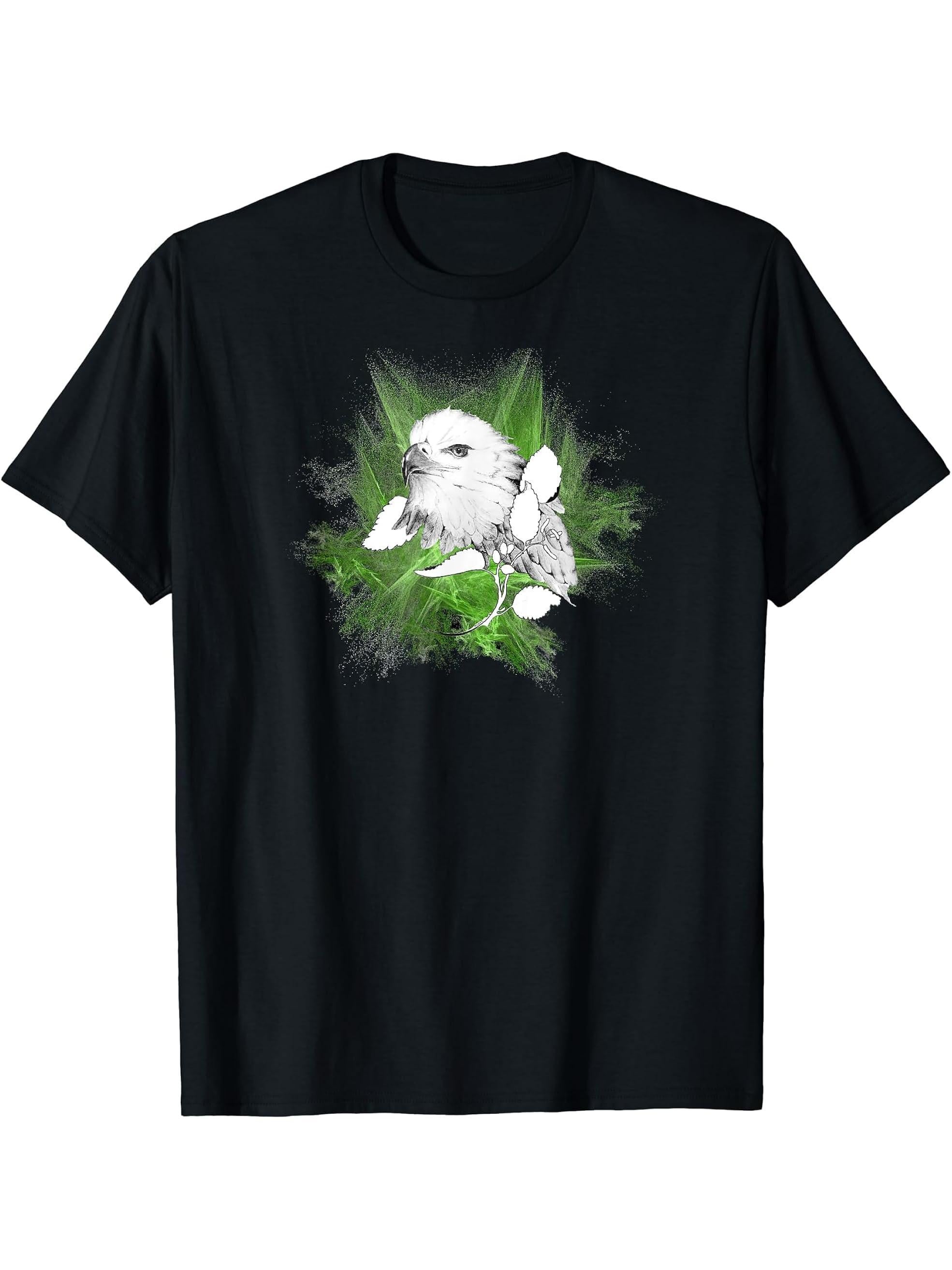 Bald Eagle. Fractal. T-Shirt 180G 100% Cotton Printed Round Neck Short-Sleeve T-Shirt, Gifts for Men Dad Husband Grandpa, S-XXXL, Black