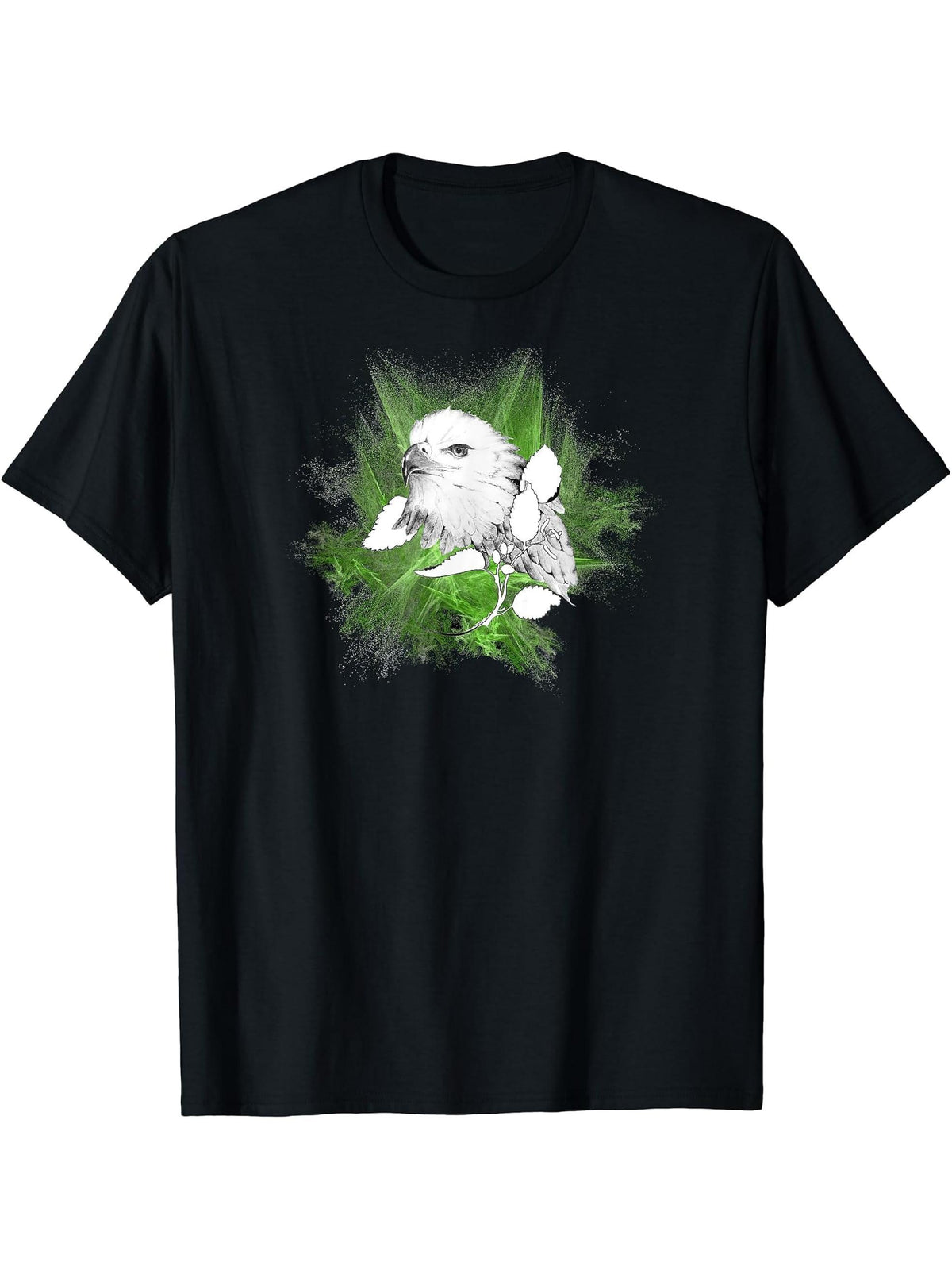 Bald Eagle. Fractal. T-Shirt 180G 100% Cotton Printed Round Neck Short-Sleeve T-Shirt, Gifts for Men Dad Husband Grandpa, S-XXXL, Black