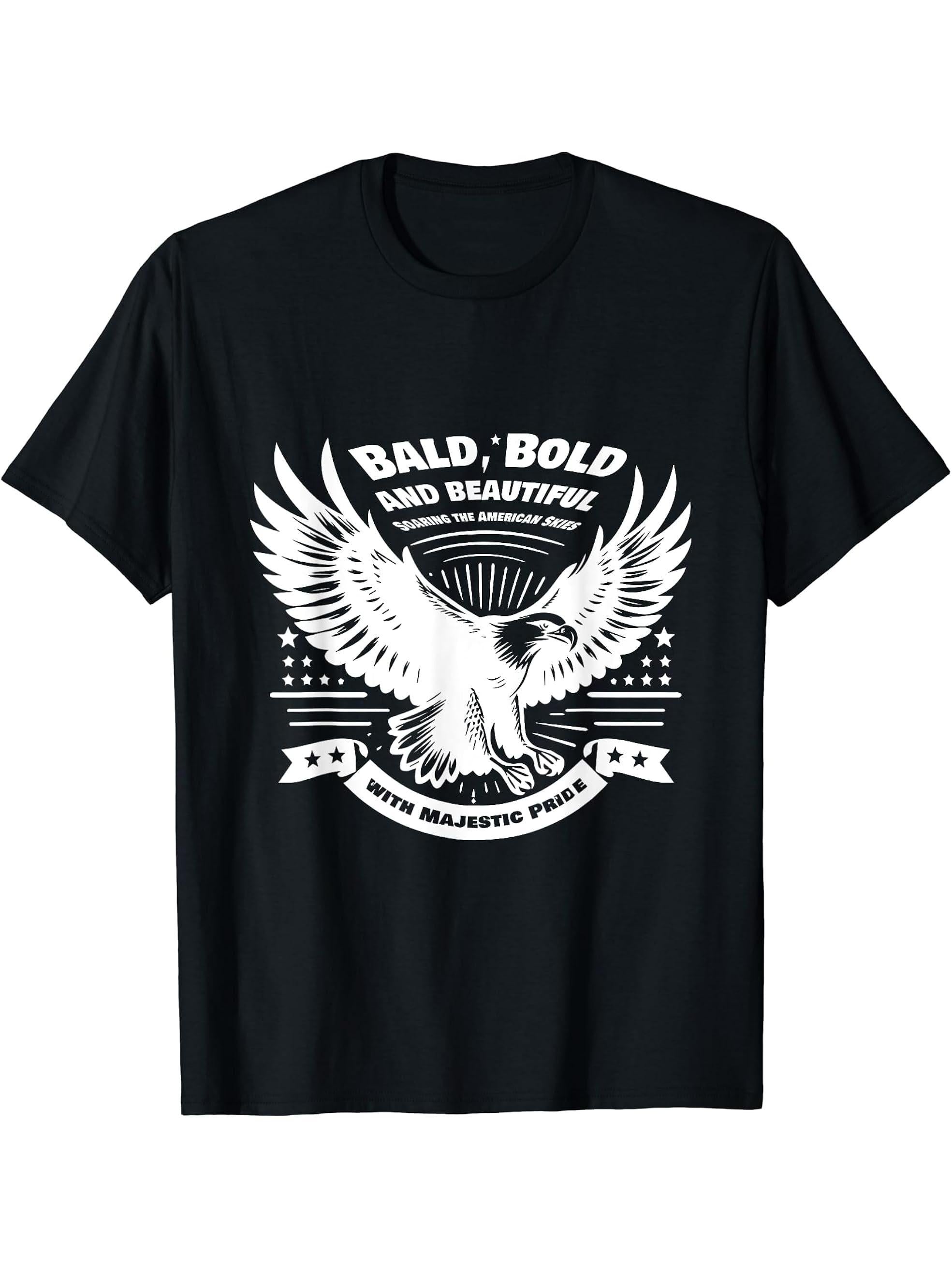 bald eagle, Soaring the American Skies with Majestic Pride. T-Shirt 180G 100% Cotton Printed Round Neck Short-Sleeve T-Shirt, Gifts for Men Dad Husband Grandpa, S-XXXL, Black