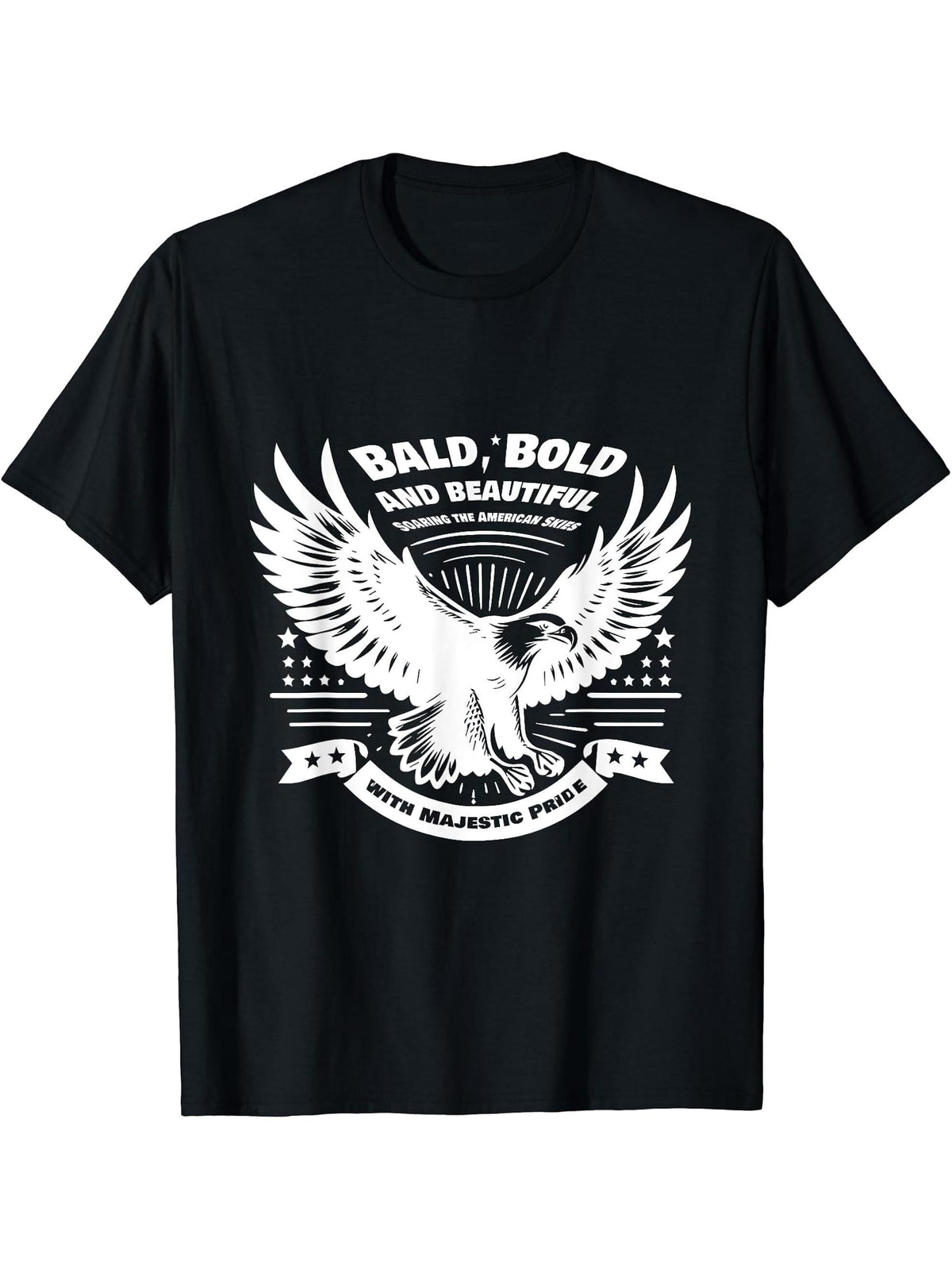 bald eagle, Soaring the American Skies with Majestic Pride. T-Shirt 180G 100% Cotton Printed Round Neck Short-Sleeve T-Shirt, Gifts for Men Dad Husband Grandpa, S-XXXL, Black
