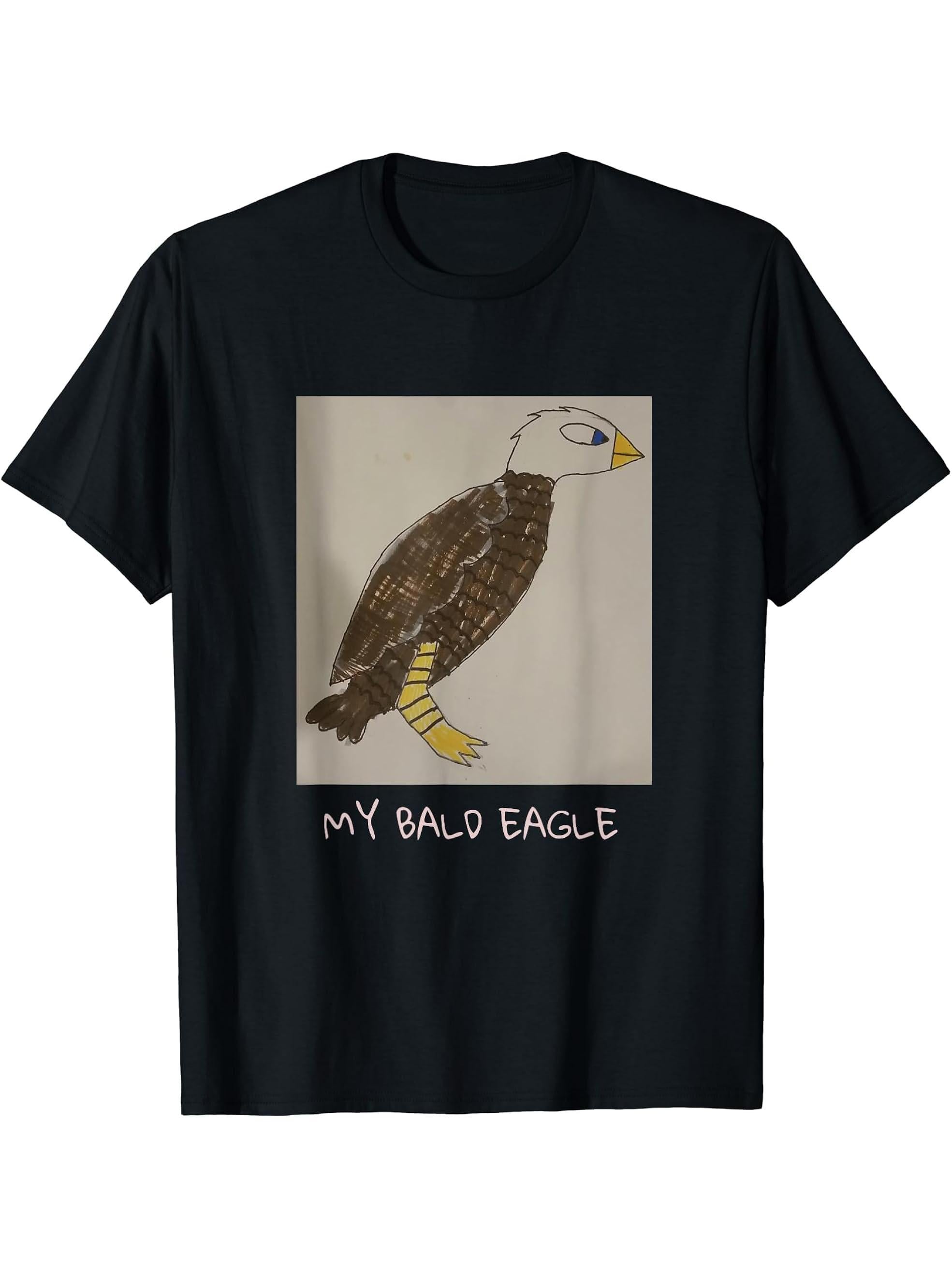 ORIGINAL ART MY BALD EAGLE T-Shirt T-Shirt 180G 100% Cotton Printed Round Neck Short-Sleeve T-Shirt, Gifts for Men Dad Husband Grandpa, S-XXXL, Black