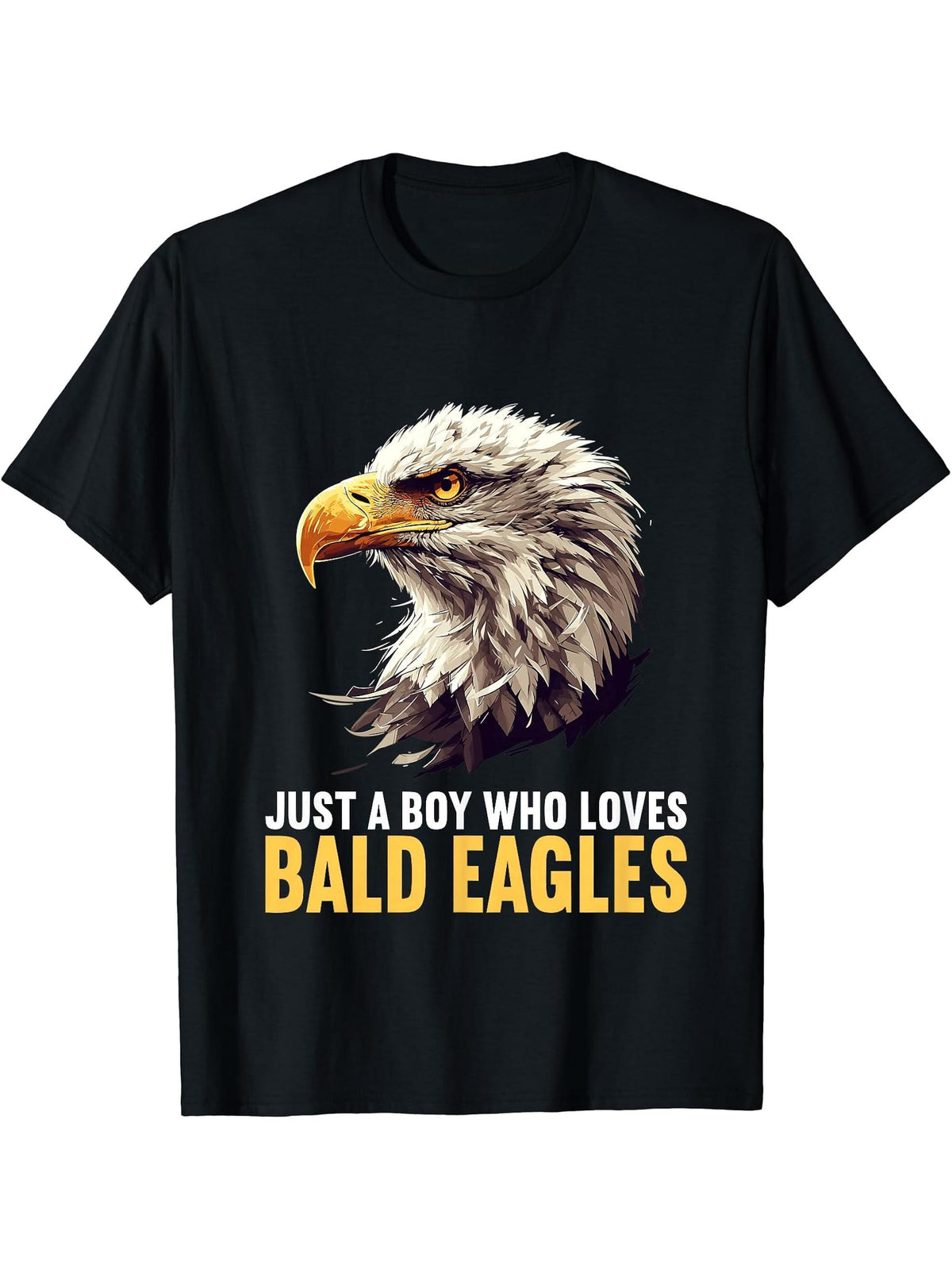 Just a Boy who loves Bald Eagles Bald Eagle T-Shirt 180G 100% Cotton Printed Round Neck Short-Sleeve T-Shirt, Gifts for Men Dad Husband Grandpa, S-XXXL, Black