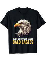 Just a Boy who loves Bald Eagles Bald Eagle T-Shirt 180G 100% Cotton Printed Round Neck Short-Sleeve T-Shirt, Gifts for Men Dad Husband Grandpa, S-XXXL, Black