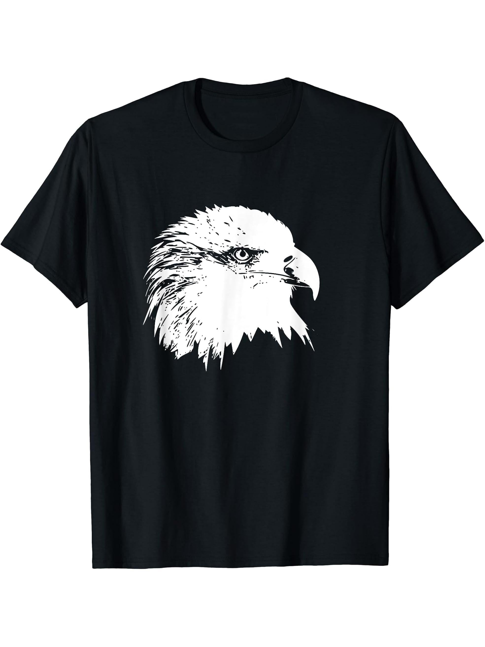 Minimalist Bald Eagle Tshirt 180G 100% Cotton Printed Round Neck Short-Sleeve T-Shirt, Gifts for Men Dad Husband Grandpa, S-XXXL, Black