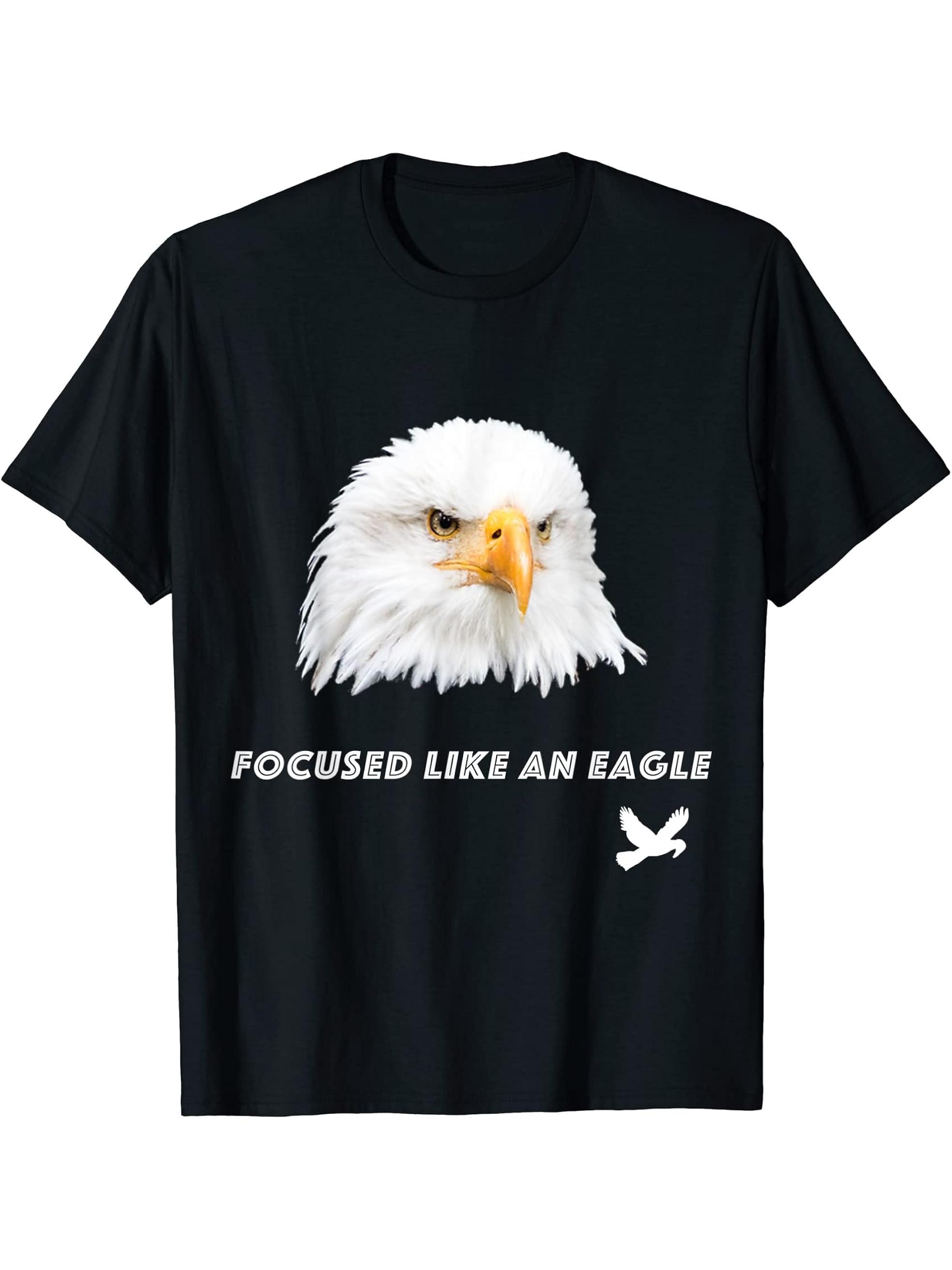Gift Idea Eagle Photo Bald Eagle T-Shirt 180G 100% Cotton Printed Round Neck Short-Sleeve T-Shirt, Gifts for Men Dad Husband Grandpa, S-XXXL, Black