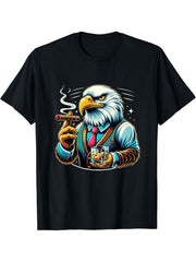Bald Eagle Cigar And Whiskey T-Shirt 180G 100% Cotton Printed Round Neck Short-Sleeve T-Shirt, Gifts for Men Dad Husband Grandpa, S-XXXL, Black