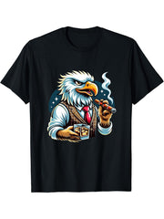 Bald Eagle Cigar And Whiskey T-Shirt 180G 100% Cotton Printed Round Neck Short-Sleeve T-Shirt, Gifts for Men Dad Husband Grandpa, S-XXXL, Black