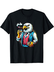 Bald Eagle Cigar And Whiskey T-Shirt 180G 100% Cotton Printed Round Neck Short-Sleeve T-Shirt, Gifts for Men Dad Husband Grandpa, S-XXXL, Black