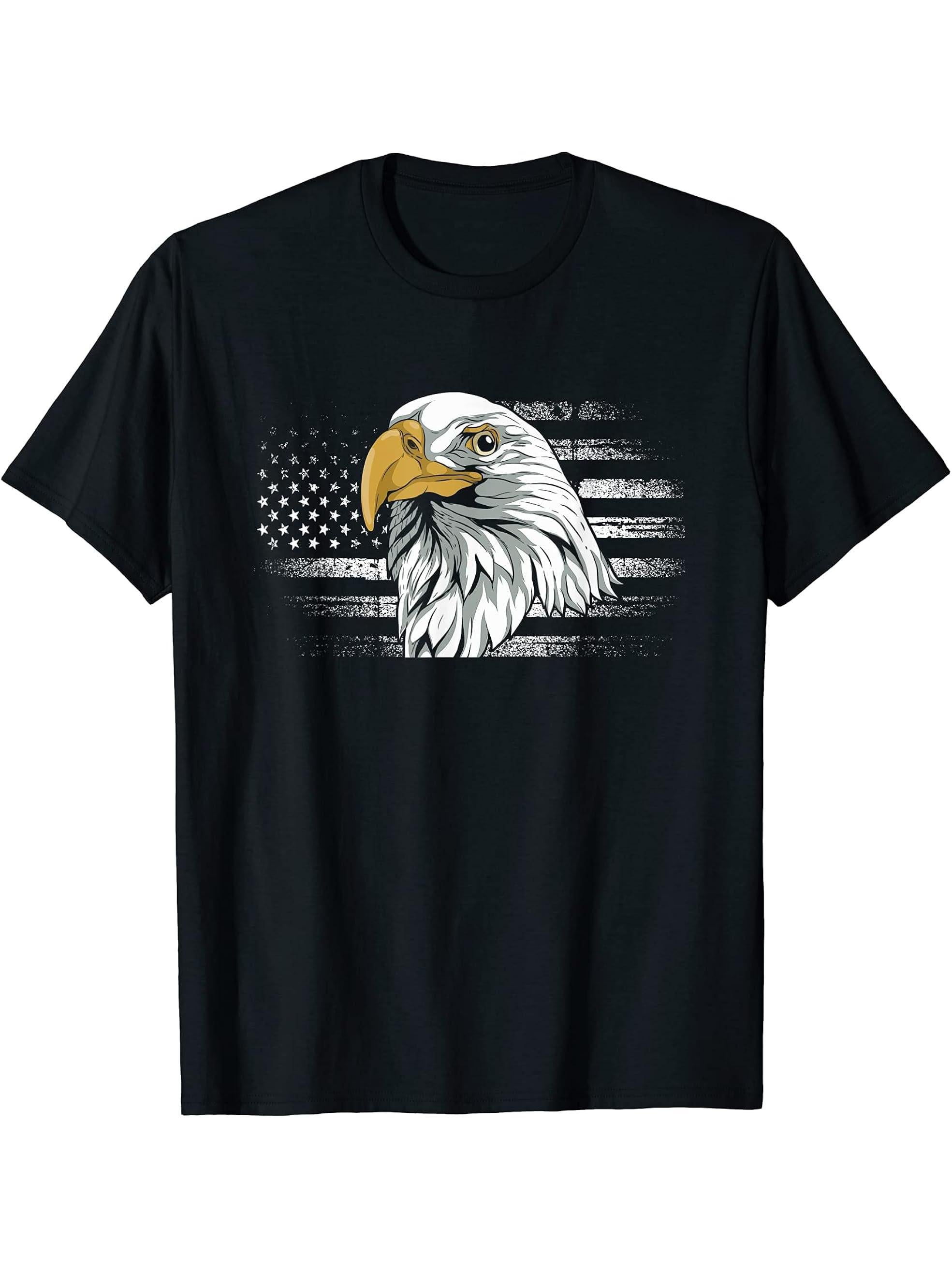 US Flag Patriotic Freedom Pride Liberty American Bald Eagle T-Shirt 180G 100% Cotton Printed Round Neck Short-Sleeve T-Shirt, Gifts for Men Dad Husband Grandpa, S-XXXL, Black