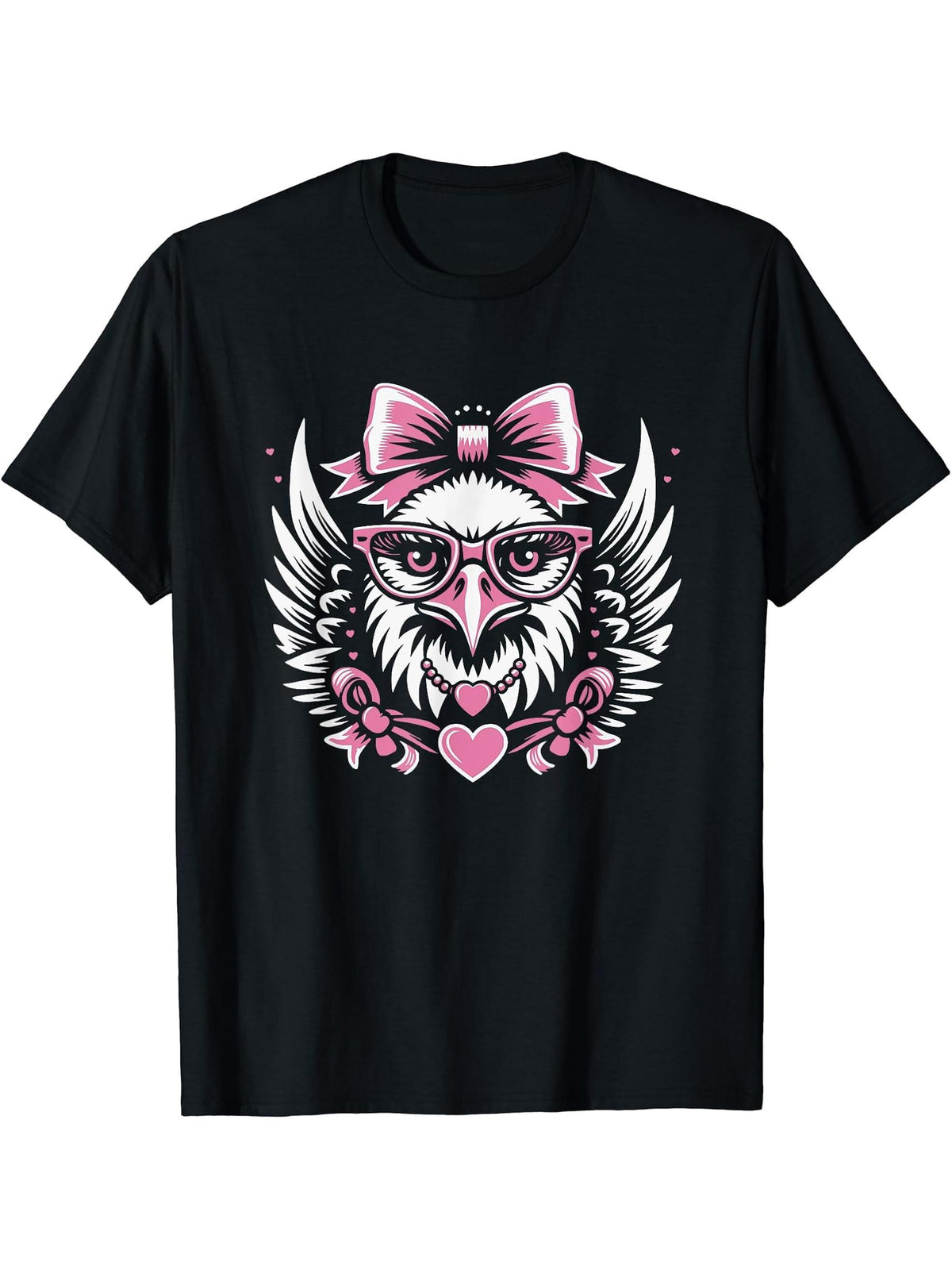 Cute Bald Eagle Glasses Graphic Art Design For Girls T-Shirt 180G 100% Cotton Printed Round Neck Short-Sleeve T-Shirt, Gifts for Men Dad Husband Grandpa, S-XXXL, Black