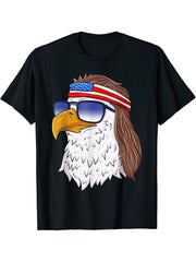American Bald Eagle Mullet 4th Of July Funny USA T-Shirt 180G 100% Cotton Printed Round Neck Short-Sleeve T-Shirt, Gifts for Men Dad Husband Grandpa, S-XXXL, Black
