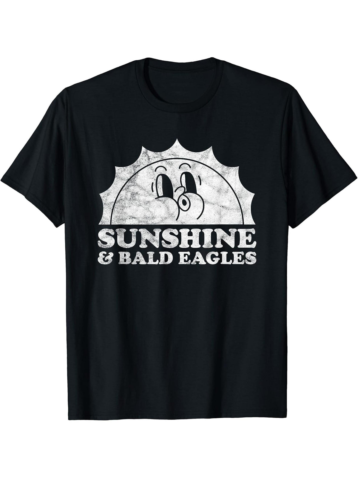 Sunshine and Bald Eagles Retro Vintage Sun Bald Eagle T-Shirt 180G 100% Cotton Printed Round Neck Short-Sleeve T-Shirt, Gifts for Men Dad Husband Grandpa, S-XXXL, Black