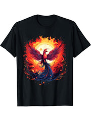 Mythical Bird Phoenix Rising Rejuvenation Fire Phoenix Bird T-Shirt 180G 100% Cotton Printed Round Neck Short-Sleeve T-Shirt, Gifts for Men Dad Husband Grandpa, S-XXXL, Black