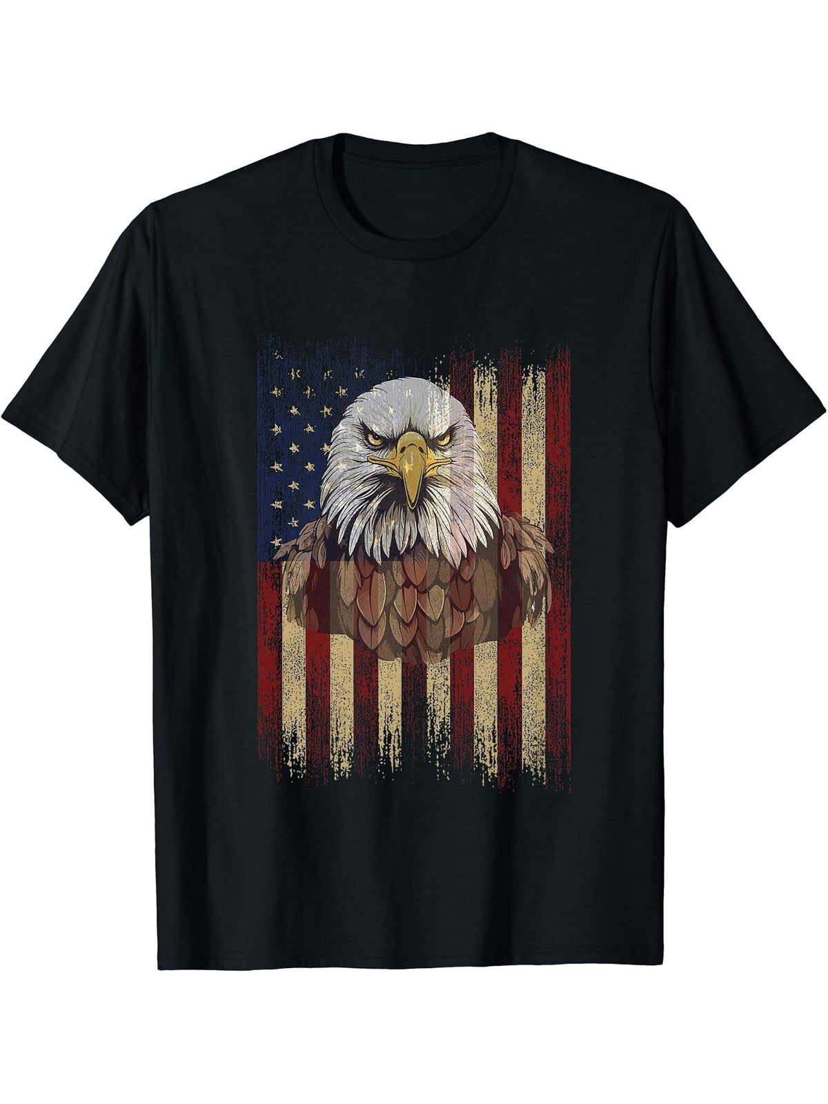 Shirt USA Flag Patriotic Tee T-Shirt 180G 100% Cotton Printed Round Neck Short-Sleeve T-Shirt, Gifts for Men Dad Husband Grandpa, S-XXXL, Black