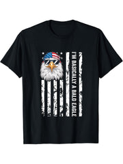 I'm Basically A Bald Eagle Funny Patriotic Eagle 4th Of July T-Shirt 180G 100% Cotton Printed Round Neck Short-Sleeve T-Shirt, Gifts for Men Dad Husband Grandpa, S-XXXL, Black