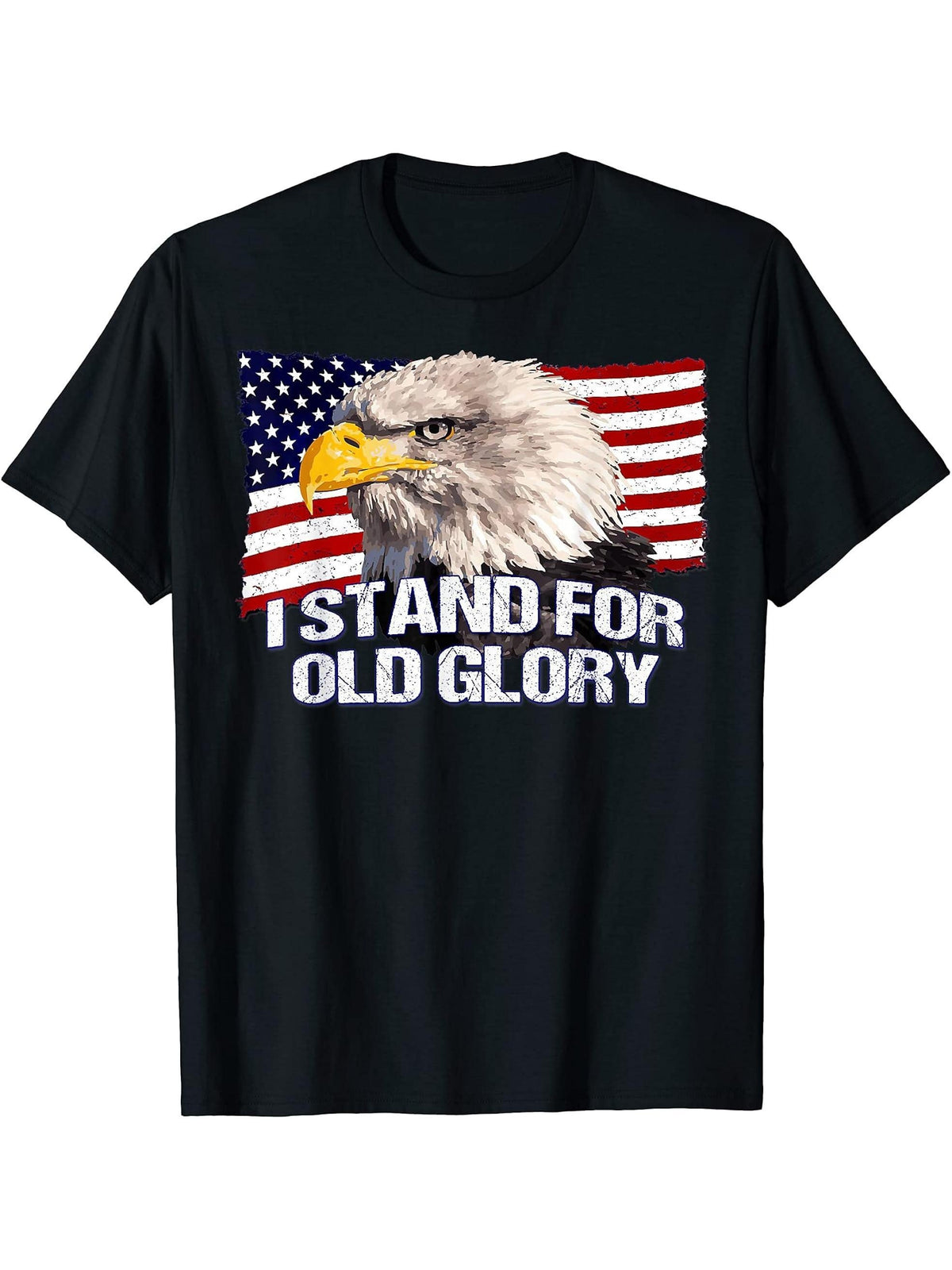 I Stand For the Flag! "Old Glory" American Flag Bald Eagle 2 T-Shirt 180G 100% Cotton Printed Round Neck Short-Sleeve T-Shirt, Gifts for Men Dad Husband Grandpa, S-XXXL, Black