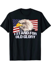 I Stand For the Flag! "Old Glory" American Flag Bald Eagle 2 T-Shirt 180G 100% Cotton Printed Round Neck Short-Sleeve T-Shirt, Gifts for Men Dad Husband Grandpa, S-XXXL, Black