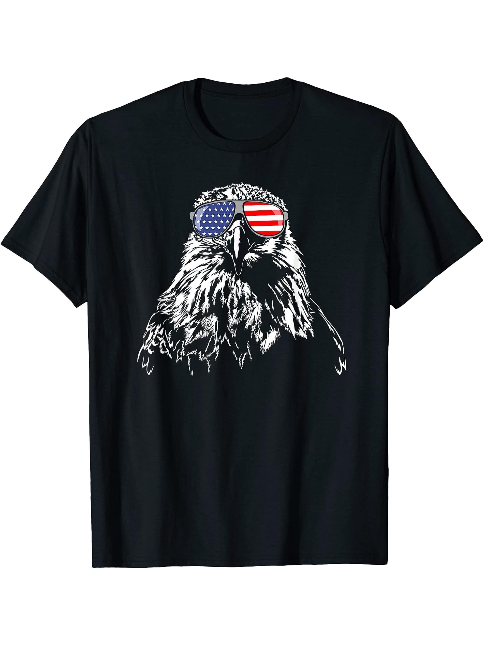 Proud Patriotic Bald Eagle American Flag T-Shirt Shirt Tee 180G 100% Cotton Printed Round Neck Short-Sleeve T-Shirt, Gifts for Men Dad Husband Grandpa, S-XXXL, Black