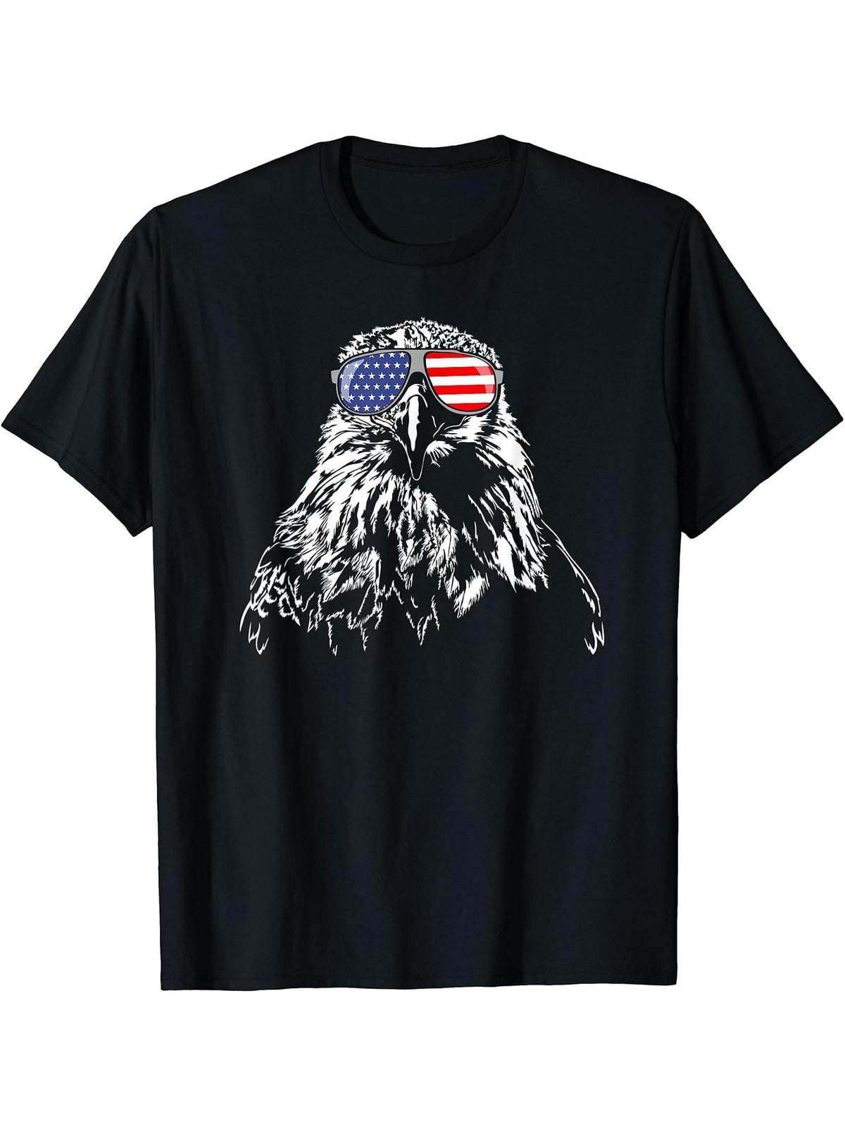 Proud Patriotic Bald Eagle American Flag T-Shirt Shirt Tee 180G 100% Cotton Printed Round Neck Short-Sleeve T-Shirt, Gifts for Men Dad Husband Grandpa, S-XXXL, Black