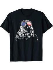 Proud Patriotic Bald Eagle American Flag T-Shirt Shirt Tee 180G 100% Cotton Printed Round Neck Short-Sleeve T-Shirt, Gifts for Men Dad Husband Grandpa, S-XXXL, Black