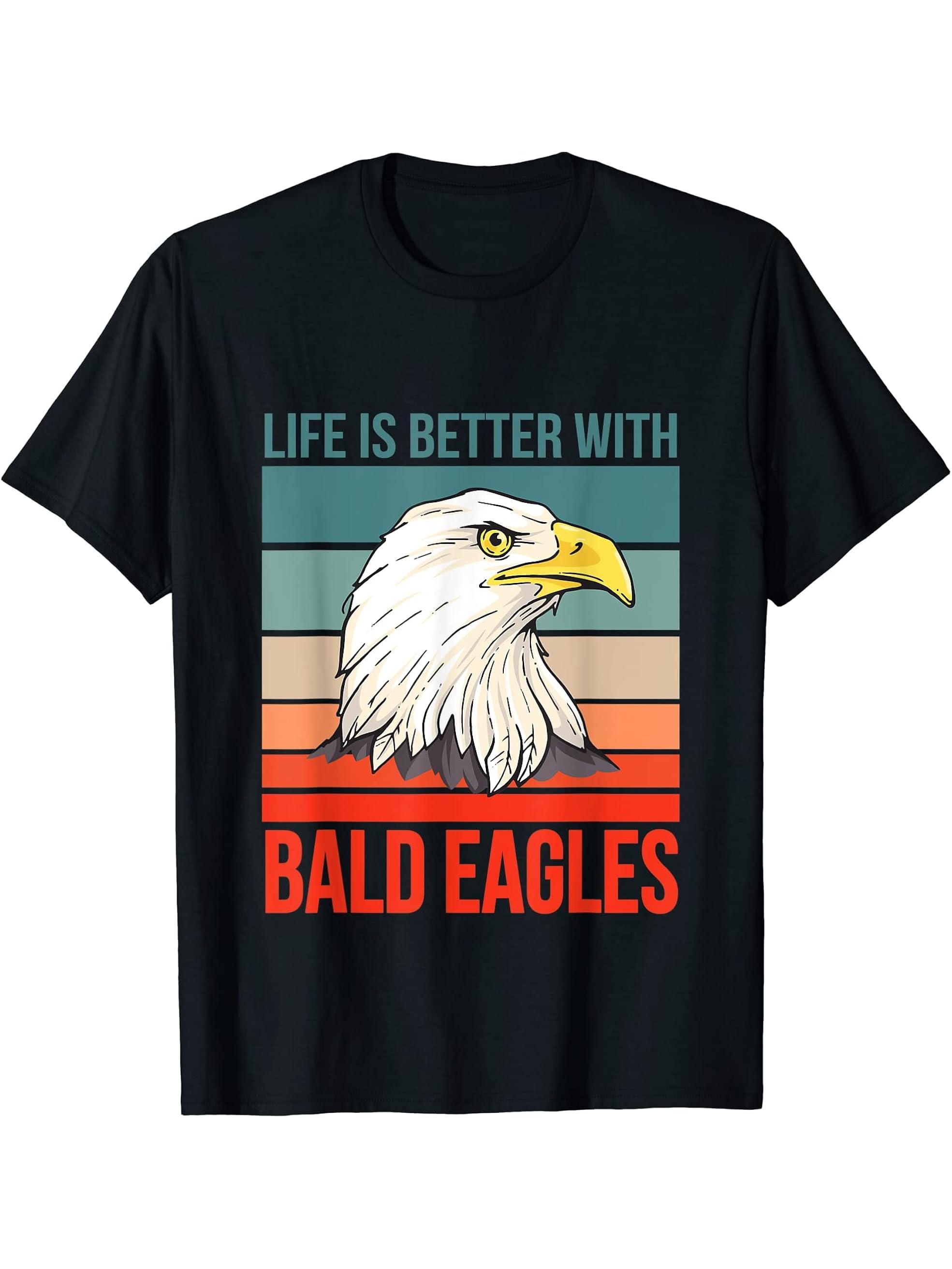 Eagle Quote Life Is Better With Bald Eagles T-Shirt 180G 100% Cotton Printed Round Neck Short-Sleeve T-Shirt, Gifts for Men Dad Husband Grandpa, S-XXXL, Black