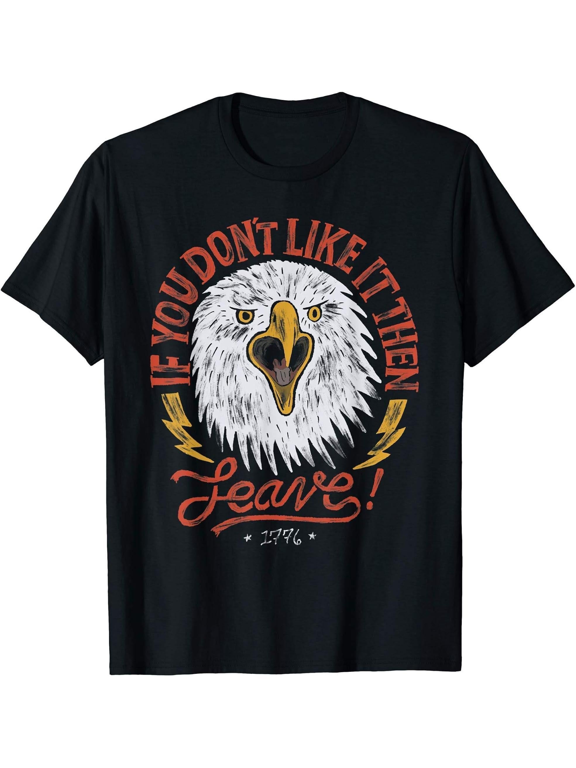 USA Patriotic Screaming Bald Eagle Tee T-Shirt 180G 100% Cotton Printed Round Neck Short-Sleeve T-Shirt, Gifts for Men Dad Husband Grandpa, S-XXXL, Black