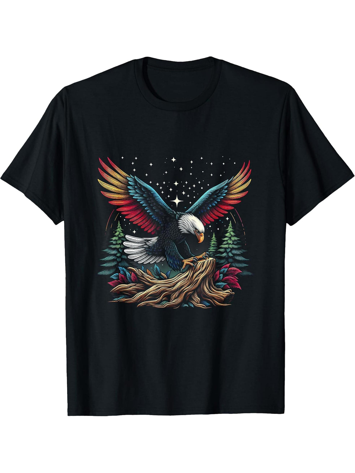 Eagle Forest Animal Wildlife Bald Eagles Bird Flying Nature T-Shirt 180G 100% Cotton Printed Round Neck Short-Sleeve T-Shirt, Gifts for Men Dad Husband Grandpa, S-XXXL, Black