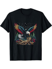 Eagle Forest Animal Wildlife Bald Eagles Bird Flying Nature T-Shirt 180G 100% Cotton Printed Round Neck Short-Sleeve T-Shirt, Gifts for Men Dad Husband Grandpa, S-XXXL, Black