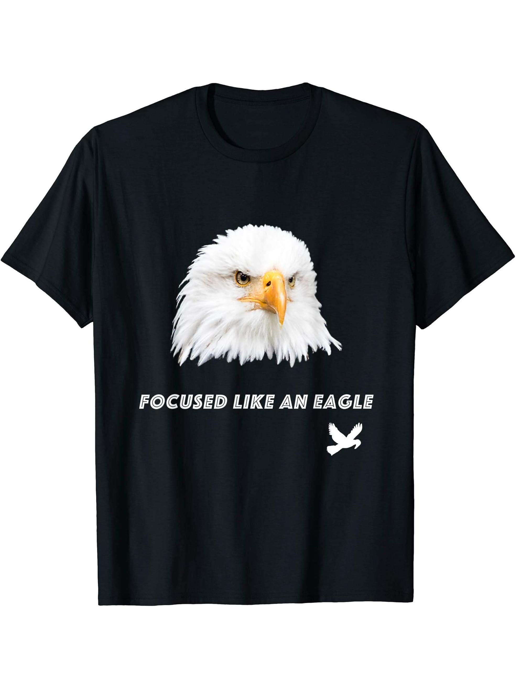 Gift Idea Bald Eagle T-Shirt 180G 100% Cotton Printed Round Neck Short-Sleeve T-Shirt, Gifts for Men Dad Husband Grandpa, S-XXXL, Black