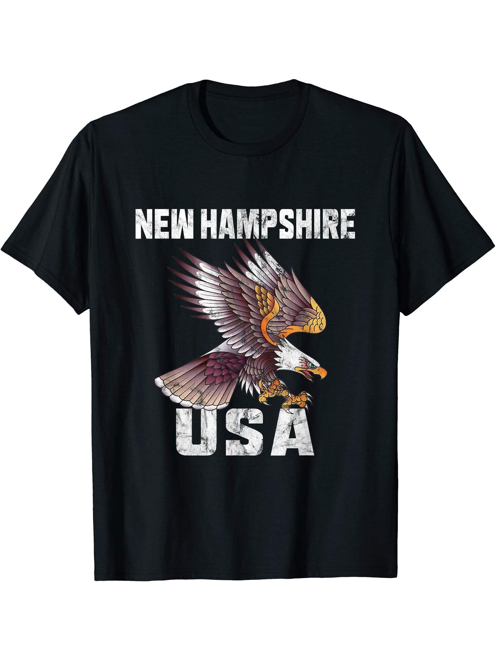 Retro Distressed New Hampshire USA Bald Eagle Gift T-Shirt 180G 100% Cotton Printed Round Neck Short-Sleeve T-Shirt, Gifts for Men Dad Husband Grandpa, S-XXXL, Black
