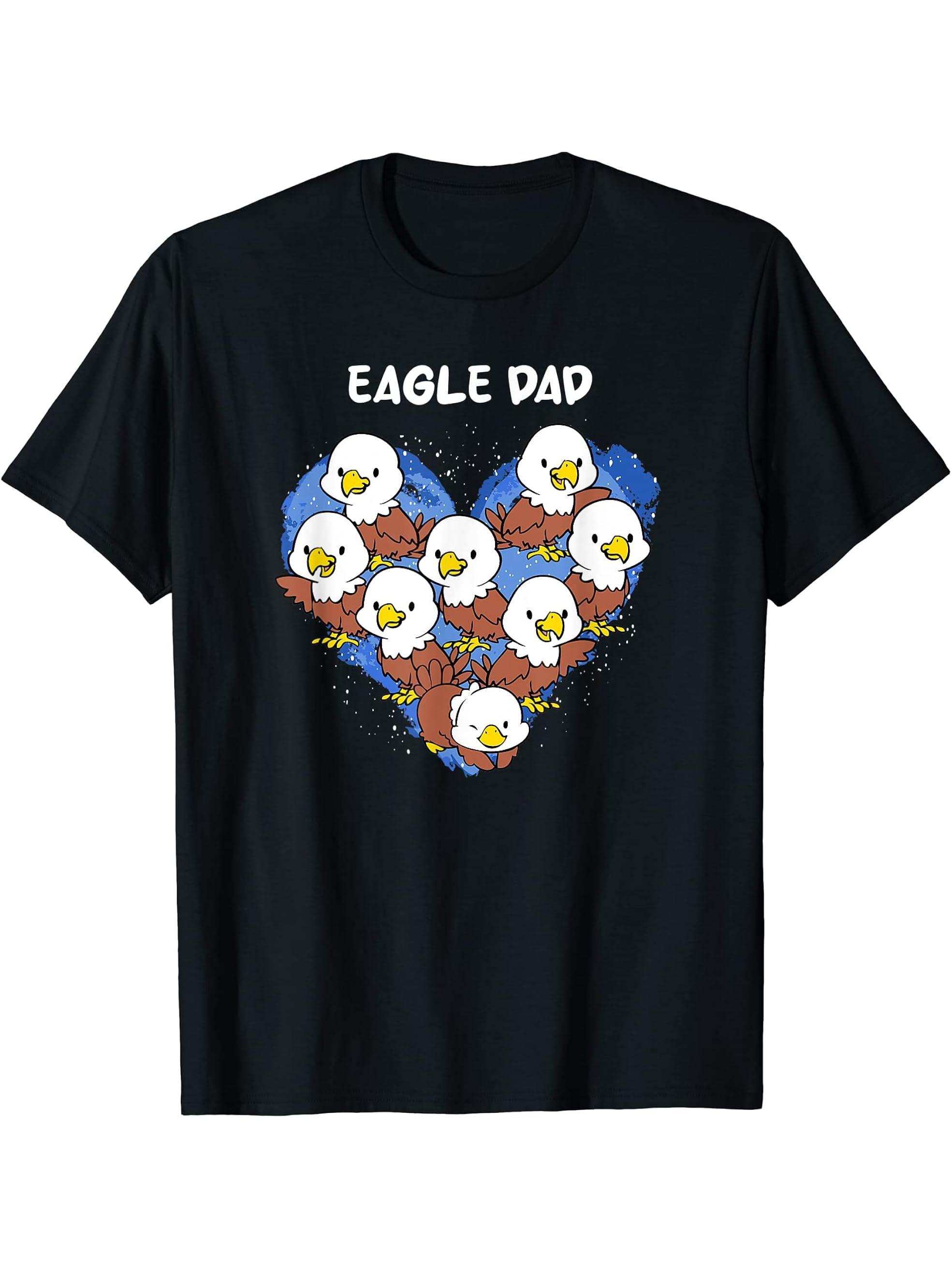 American Bald Eagle Dad Heart Shape Valentine Father's Day T-Shirt 180G 100% Cotton Printed Round Neck Short-Sleeve T-Shirt, Gifts for Men Dad Husband Grandpa, S-XXXL, Black