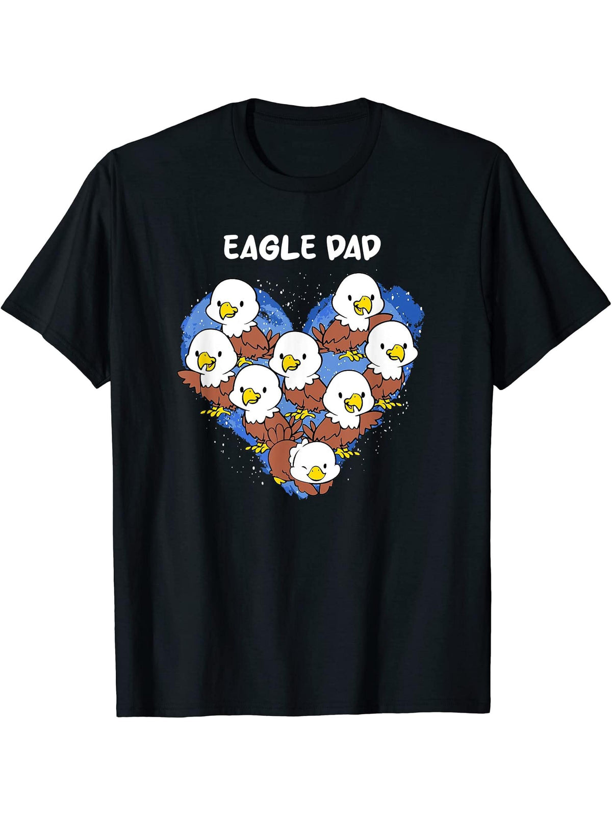 American Bald Eagle Dad Heart Shape Valentine Father's Day T-Shirt 180G 100% Cotton Printed Round Neck Short-Sleeve T-Shirt, Gifts for Men Dad Husband Grandpa, S-XXXL, Black