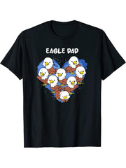 American Bald Eagle Dad Heart Shape Valentine Father's Day T-Shirt 180G 100% Cotton Printed Round Neck Short-Sleeve T-Shirt, Gifts for Men Dad Husband Grandpa, S-XXXL, Black