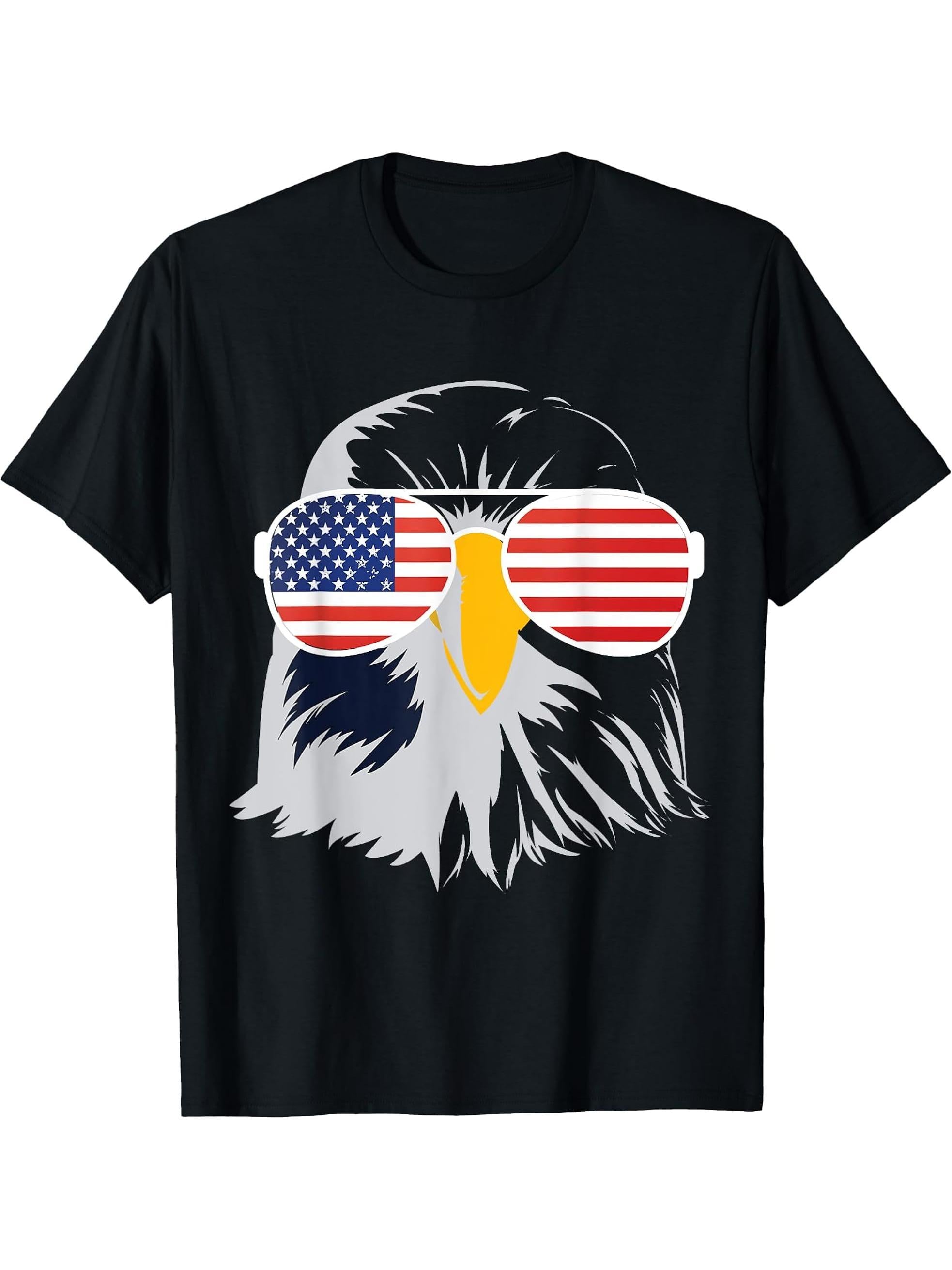 Patriotic American Bald Eagle Men's T-Shirt 180G 100% Cotton Printed Round Neck Short-Sleeve T-Shirt, Gifts for Men Dad Husband Grandpa, S-XXXL, Black