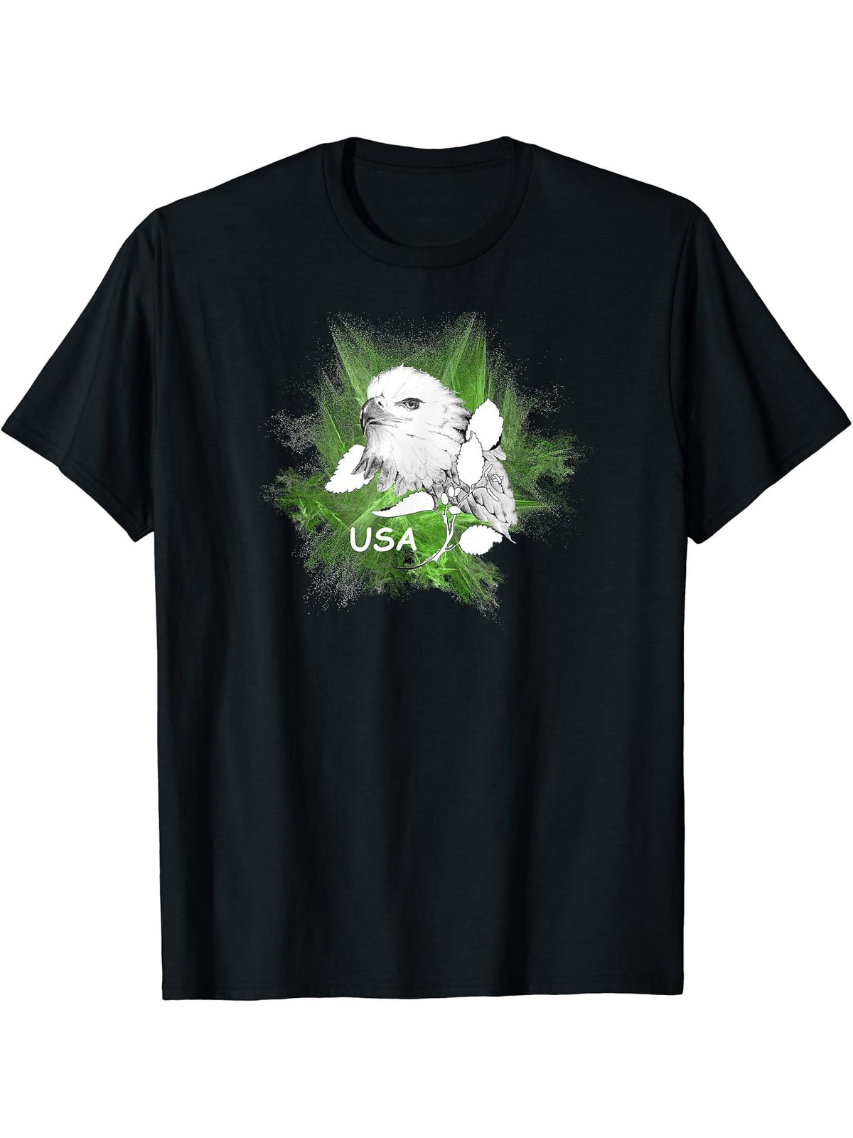 Bald Eagle. USA. Fractal. T-Shirt 180G 100% Cotton Printed Round Neck Short-Sleeve T-Shirt, Gifts for Men Dad Husband Grandpa, S-XXXL, Black