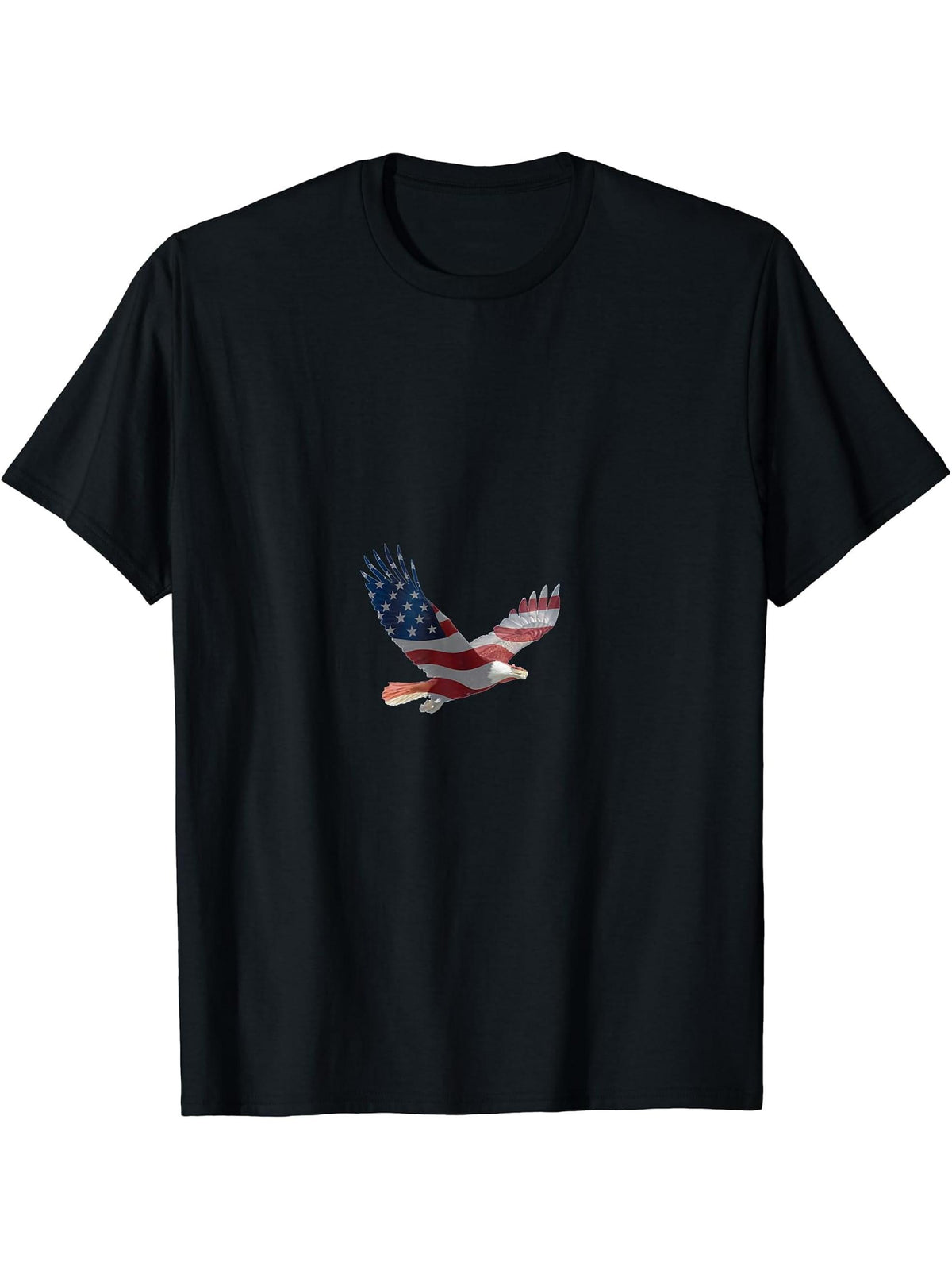 Bald Eagle Flies with American Flag T-Shirt 180G 100% Cotton Printed Round Neck Short-Sleeve T-Shirt, Gifts for Men Dad Husband Grandpa, S-XXXL, Black