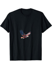 Bald Eagle Flies with American Flag T-Shirt 180G 100% Cotton Printed Round Neck Short-Sleeve T-Shirt, Gifts for Men Dad Husband Grandpa, S-XXXL, Black