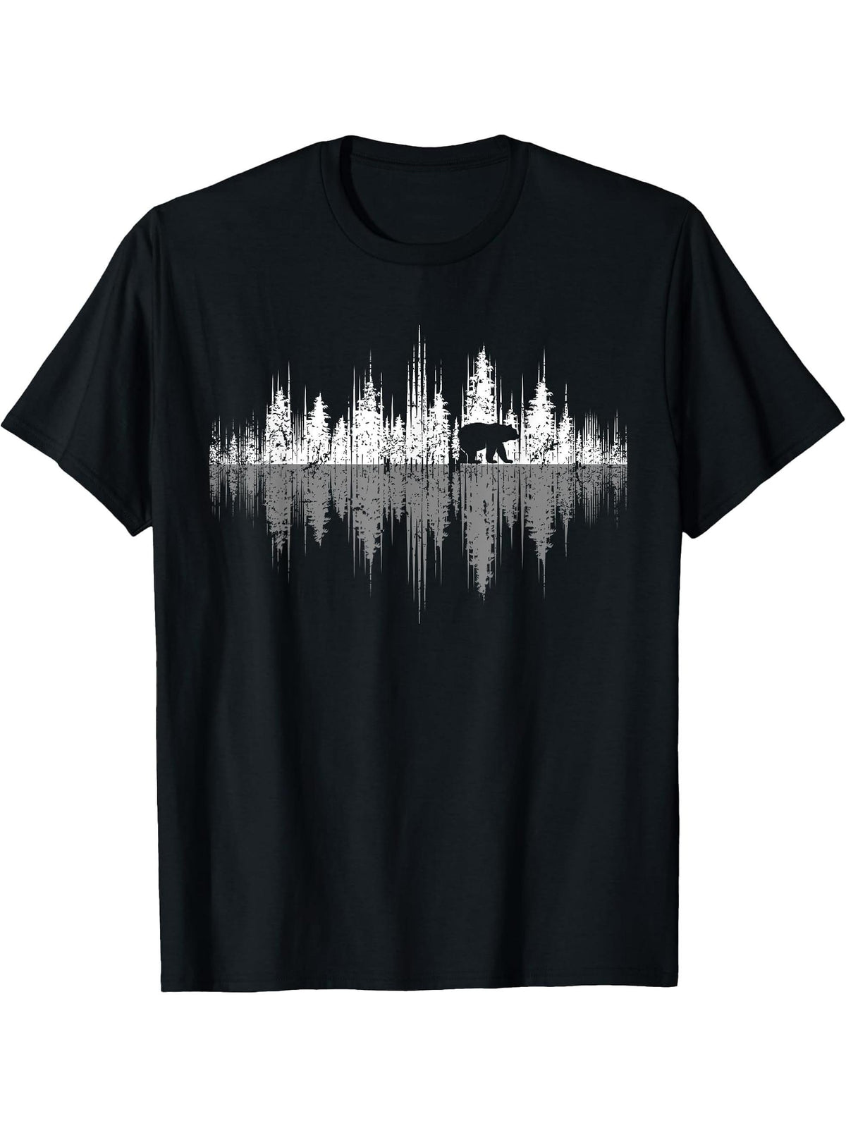 Trees Reflection Wildlife Nature Animal Bear Outdoor Forest T-Shirt 180G 100% Cotton Printed Round Neck Short-Sleeve T-Shirt, Gifts for Men Dad Husband Grandpa, S-XXXL, Black