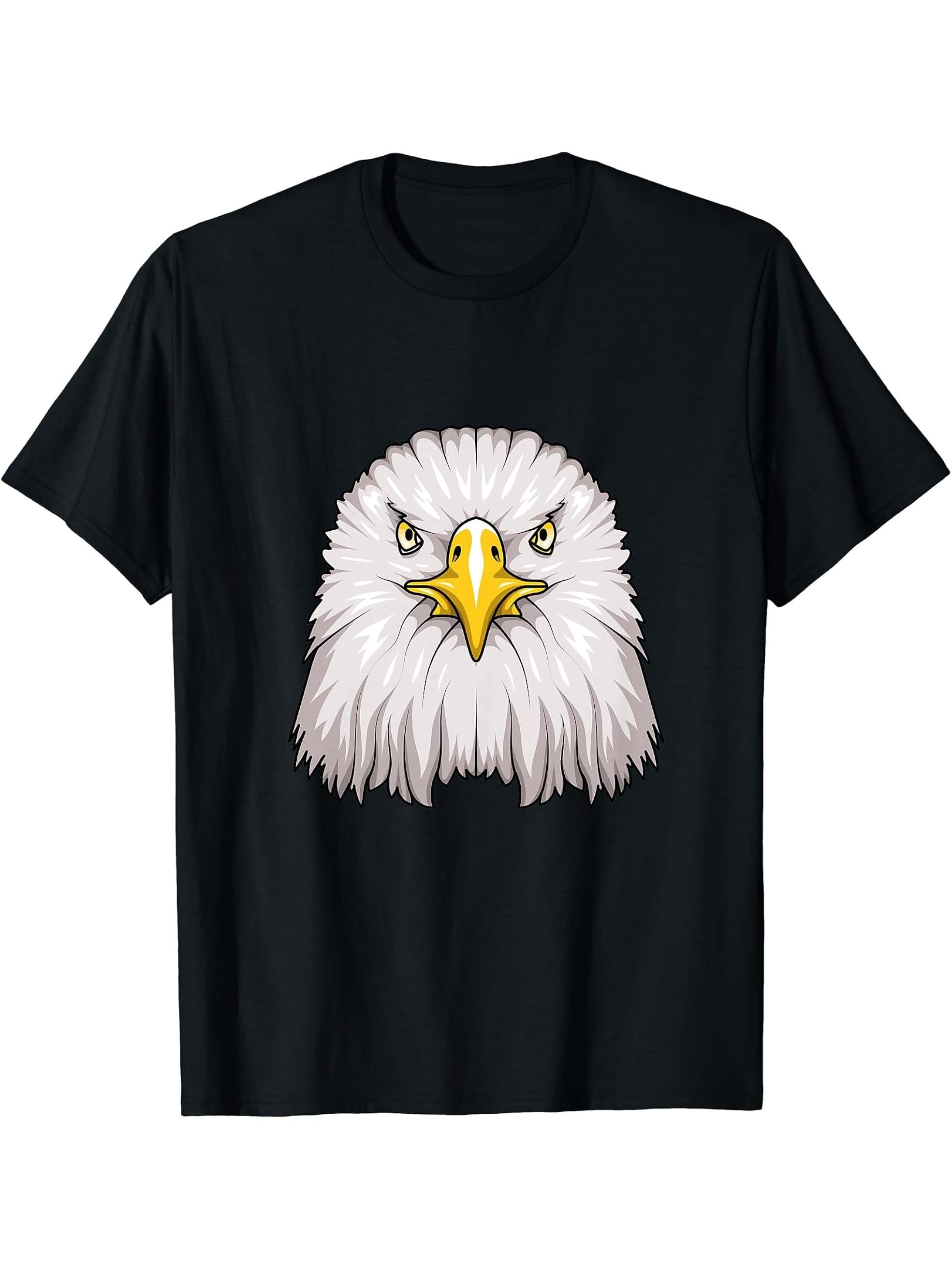 Bald Eagle Animal Head - Cute Bald Eagle Lover Women Men T-Shirt 180G 100% Cotton Printed Round Neck Short-Sleeve T-Shirt, Gifts for Men Dad Husband Grandpa, S-XXXL, Black