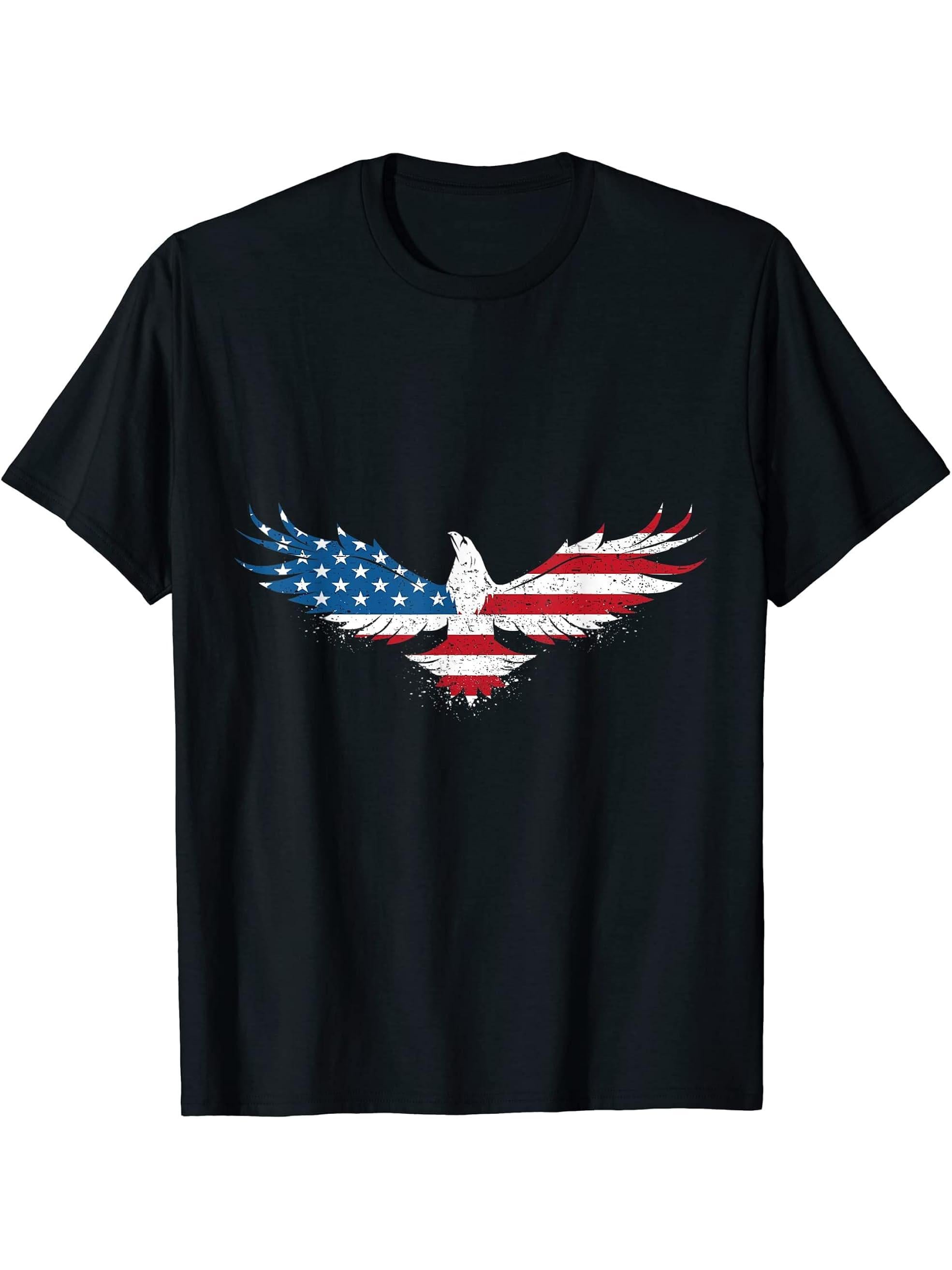 american flag design - graphic art - usa flag - bald eagle T-Shirt 180G 100% Cotton Printed Round Neck Short-Sleeve T-Shirt, Gifts for Men Dad Husband Grandpa, S-XXXL, Black