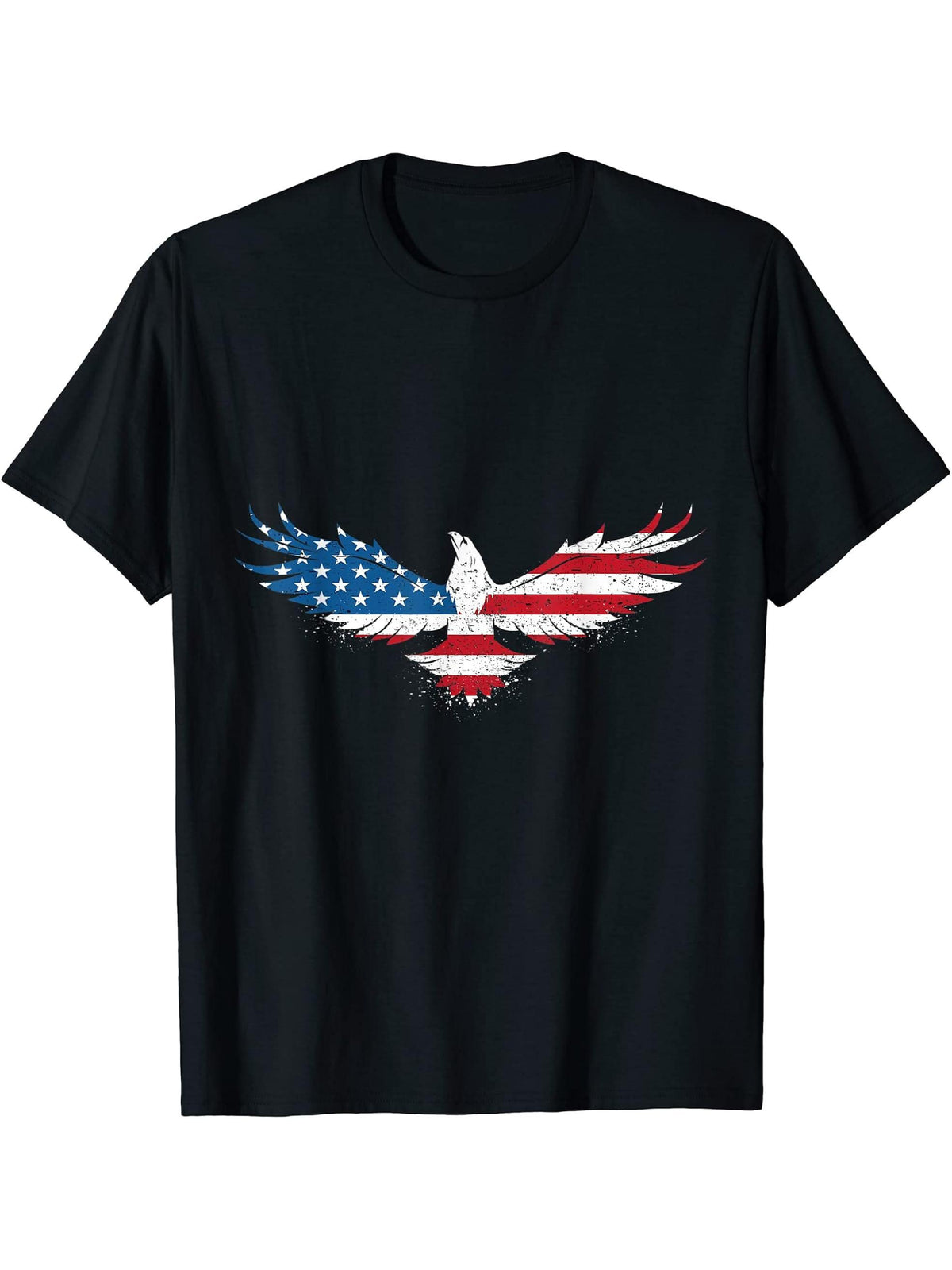 american flag design - graphic art - usa flag - bald eagle T-Shirt 180G 100% Cotton Printed Round Neck Short-Sleeve T-Shirt, Gifts for Men Dad Husband Grandpa, S-XXXL, Black