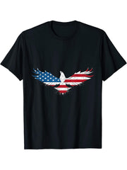 american flag design - graphic art - usa flag - bald eagle T-Shirt 180G 100% Cotton Printed Round Neck Short-Sleeve T-Shirt, Gifts for Men Dad Husband Grandpa, S-XXXL, Black