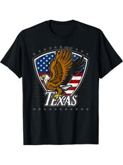 Texas Tshirt Bald Eagle on American Flag T-Shirt 180G 100% Cotton Printed Round Neck Short-Sleeve T-Shirt, Gifts for Men Dad Husband Grandpa, S-XXXL, Black
